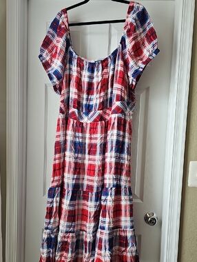 Torrid Red, White & Blue Plaid Scoop-Neck Midi Dress